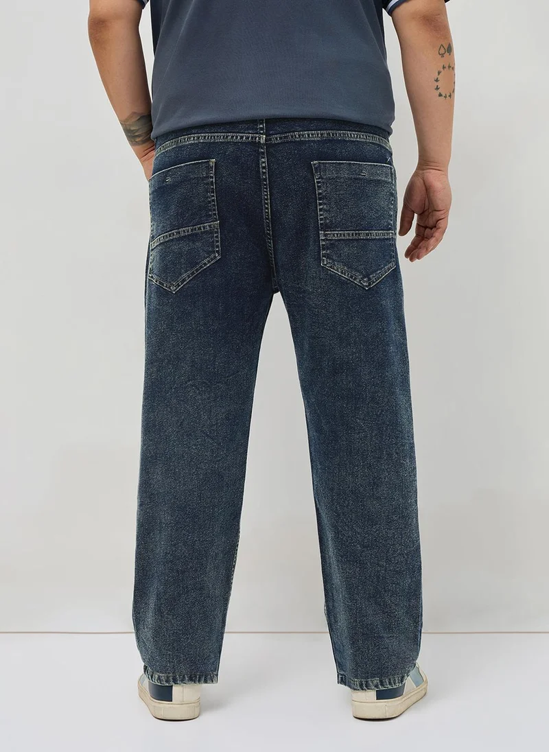 Urbano Fashion  Urbano Plus Men's Dark Blue Regular Fit Heavy Washed Denim Jeans Stretchable for Men | Best Price UAE